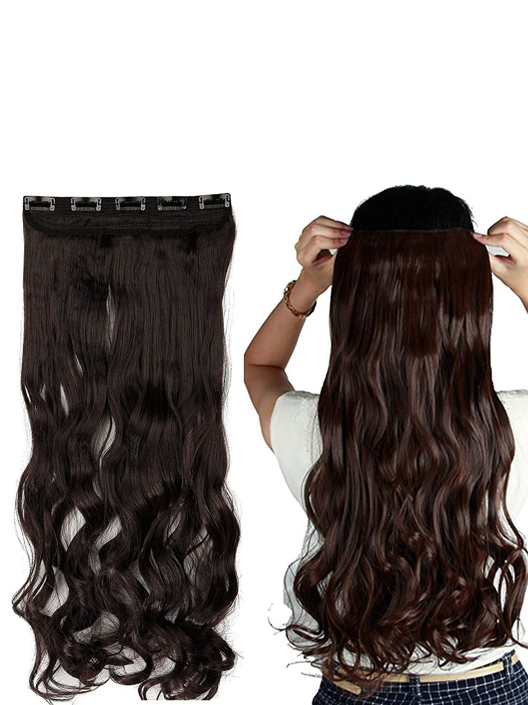 D-Divine Clip In Wavy Locks Hair Extension - Dark Brown - 22 Inch