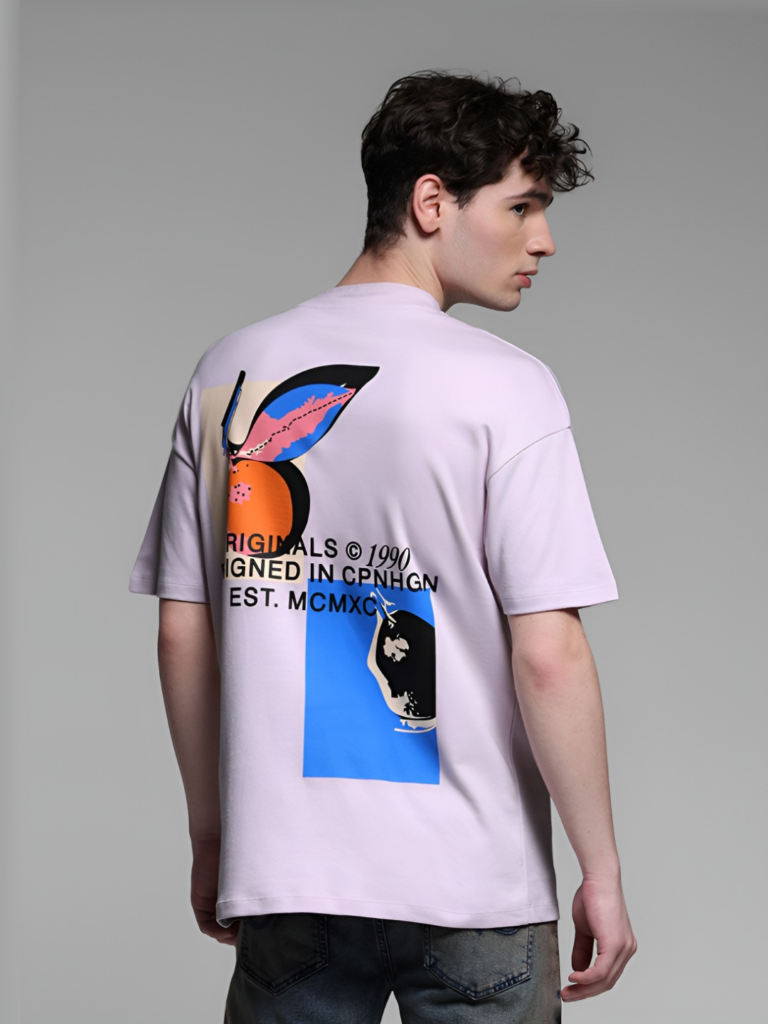Jack & Jones Men Graphic Printed Round Neck Cotton Oversized T-shirt