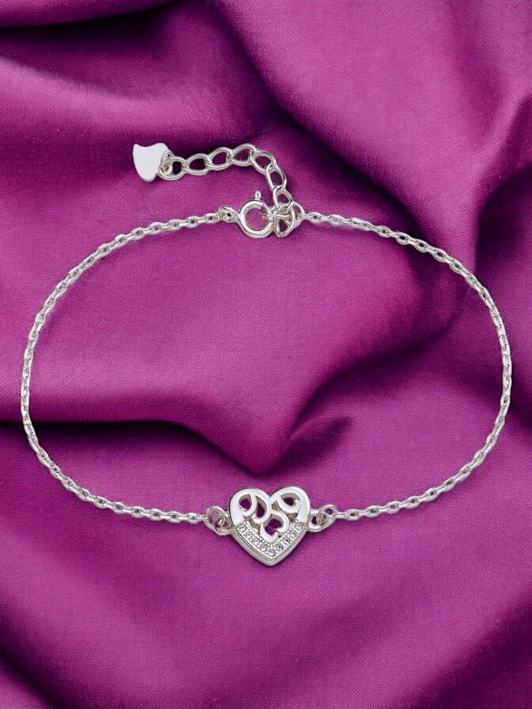 Taraash 925 Sterling Silver Cubic Zirconia Heart Link Bracelet