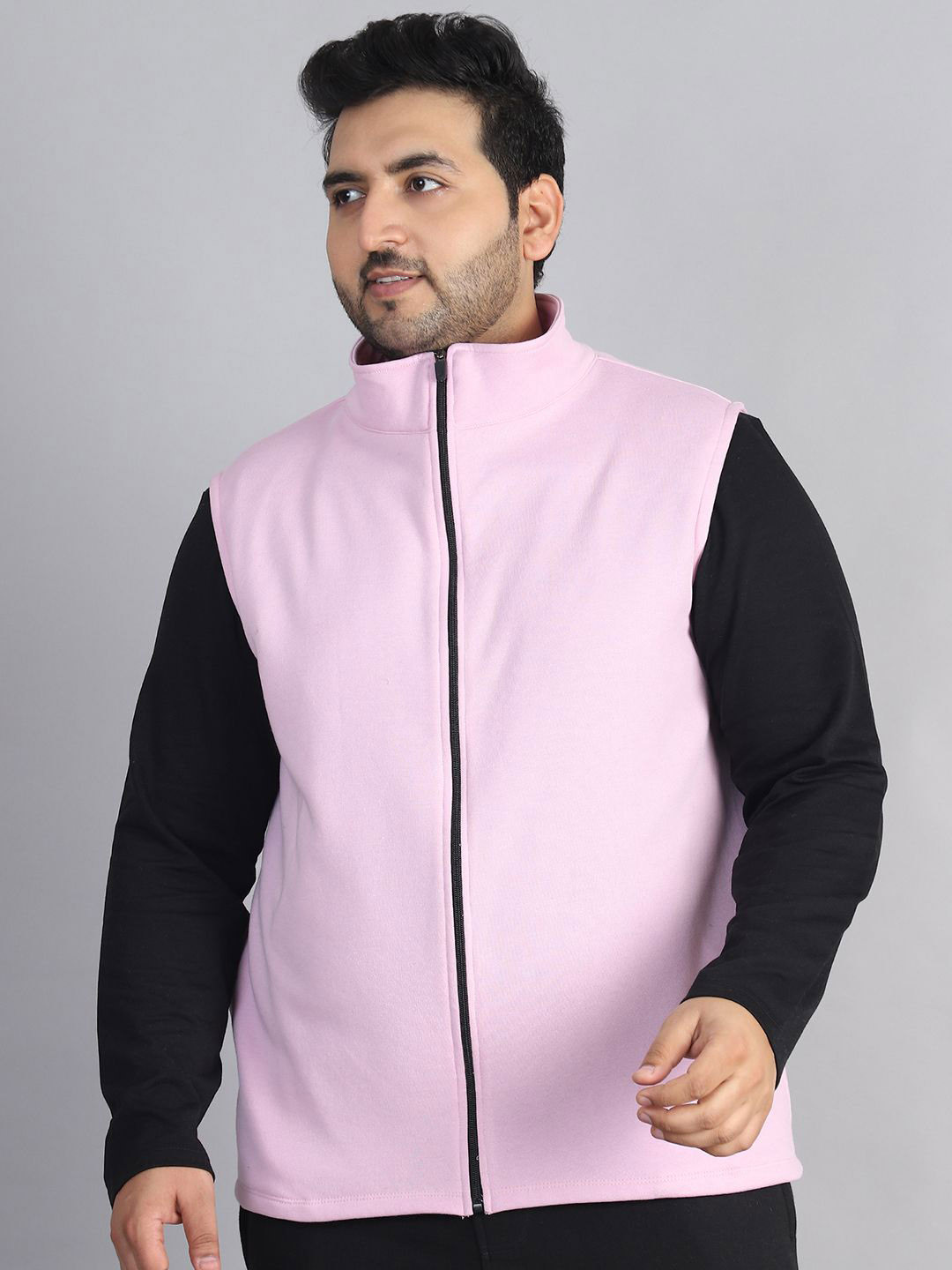Rute Men Mock Collar Plus Size Solid Cotton Casual Open Front Jacket