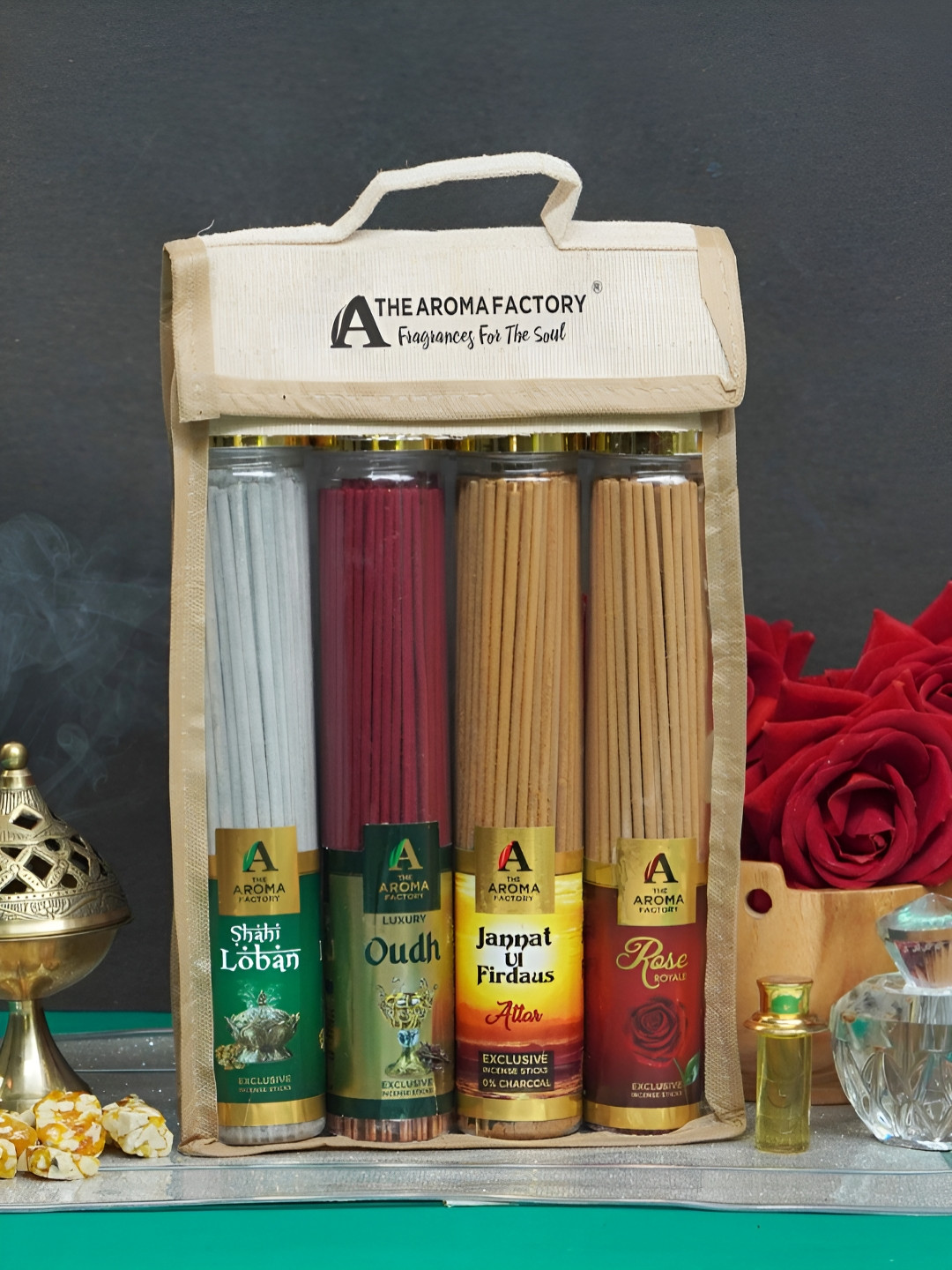 The Aroma Factory Brown & Red 4 Pieces Wood Incense Sticks