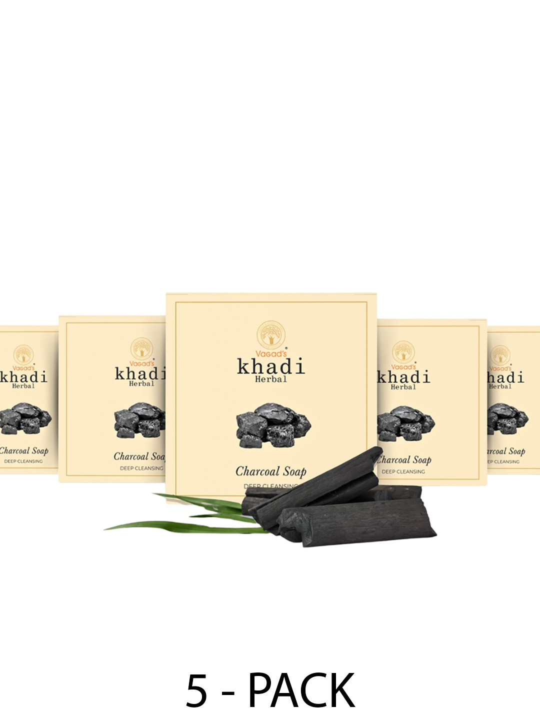 Vagads Set Of 5 Khadi Herbal Charcoal Soaps For Deep Cleansing - 100g Each