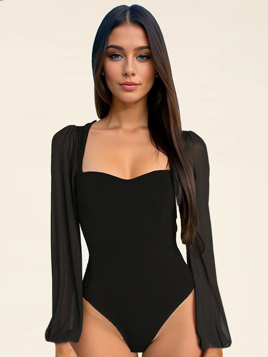 LULU & SKY Women Sweetheart Neck Long Sleeve Bodysuit