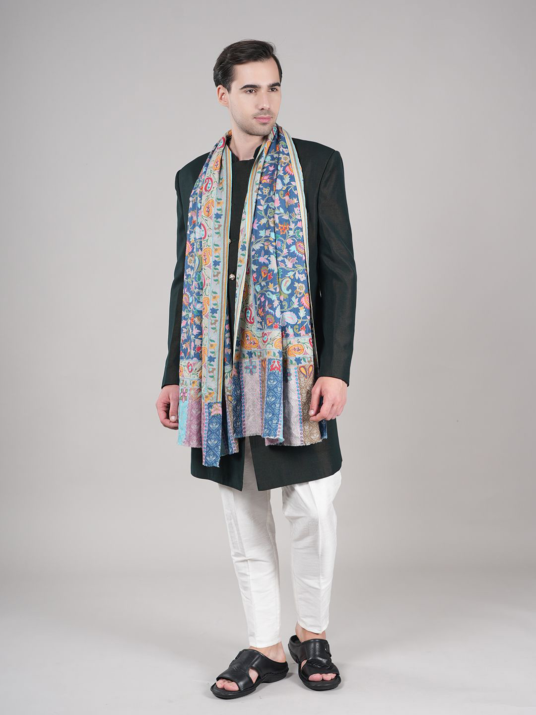 MUFFLY Men Kalamkari Printed Embroidery Winter Stole