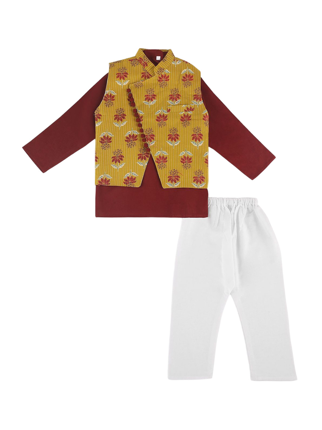 Bold N Elegant Boys Straight Kurta with Pyjamas & Printed Jacket