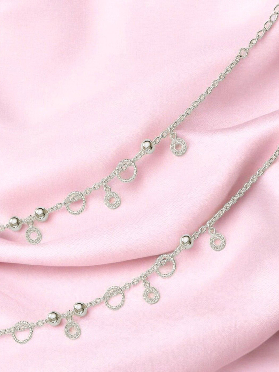 Taraash 925 Sterling Silver Beaded Openwork Circle Charms Anklet