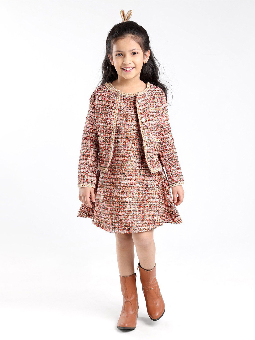 Mark & Mia Girls Cotton Full Sleeve Jacket & Knee Length A-Line Dress
