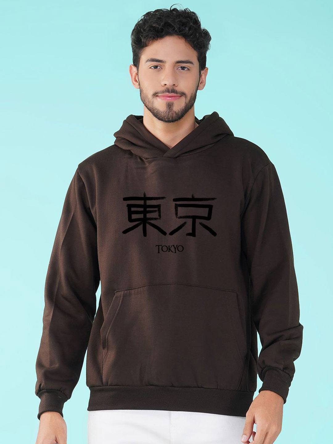 NUSYL Men Tokyo Text Printed Hooded Sweatshirt