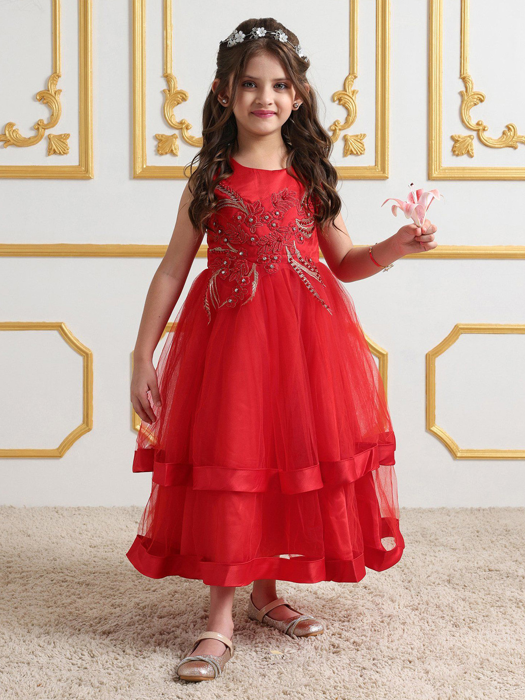 Mark & Mia Girls Self Design Fit & Flare Maxi Dress