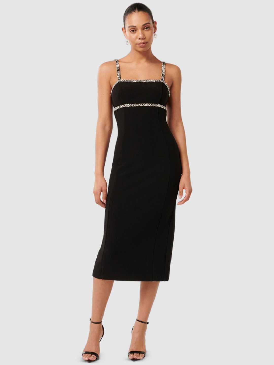 Forever New Women Embellished Bodycon Cotton Midi Dress