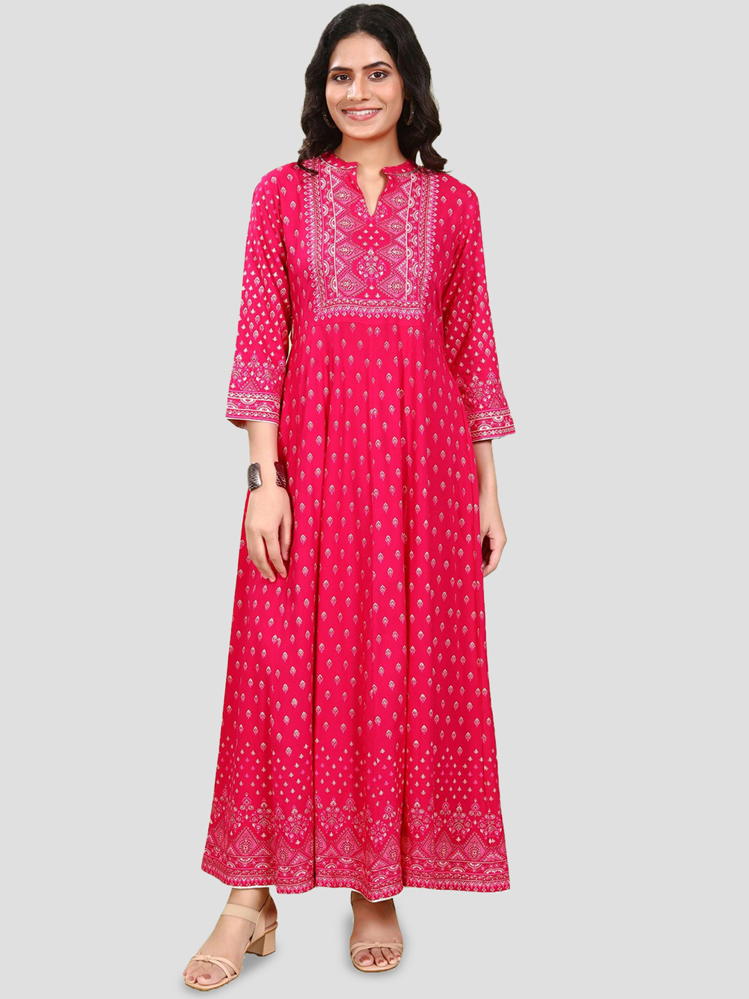 COTTON CULTURE Floral Printed Mandarin Collar Pure Cotton Anarkali Kurta Wth Palazzo