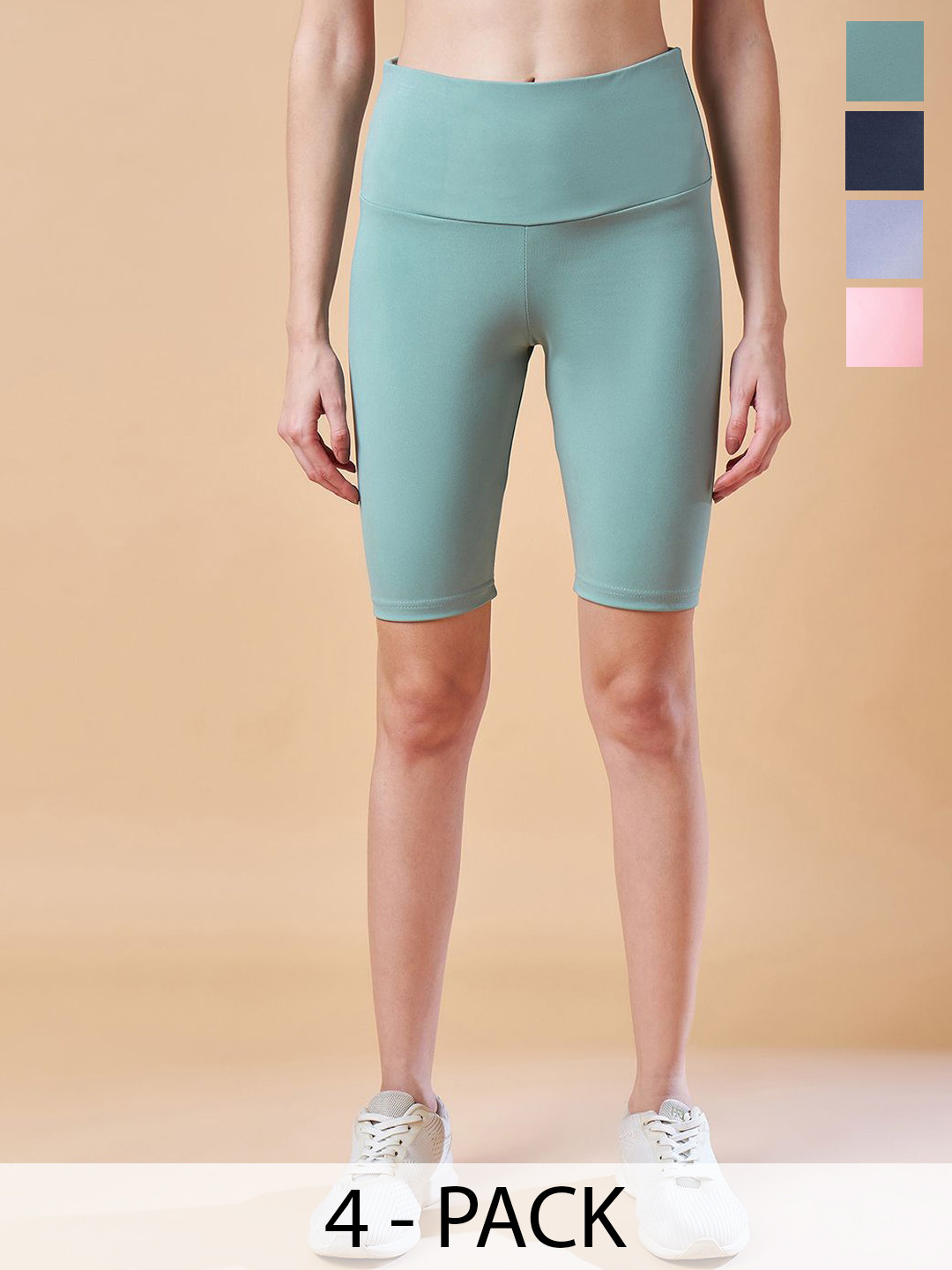 COLOR CAPITAL Women Pack of 4 Ankle-Length Fly Dry Cycling Shorts