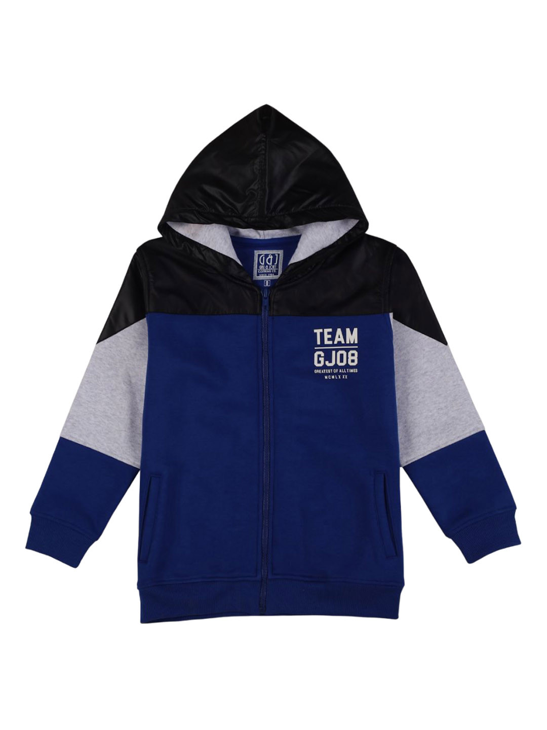 Gini and Jony Boys Hooded Colourblocked Cotton Casual Bomber Jacket