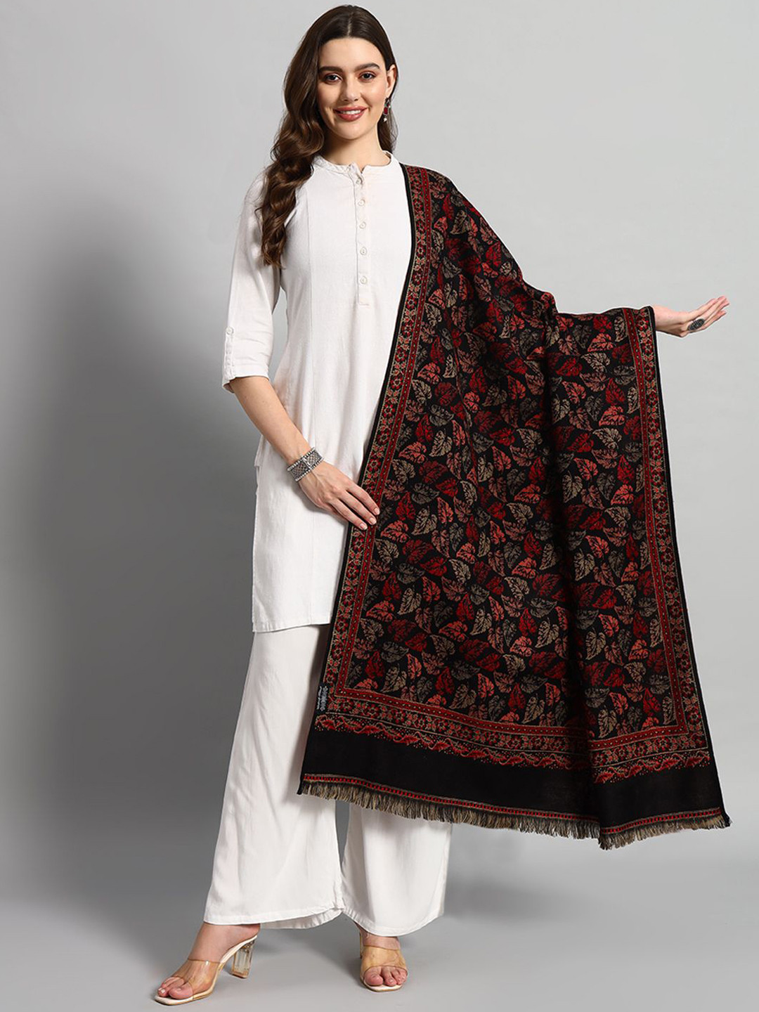 HANDICRAFT PALACE Leaf Woven Design Shawl
