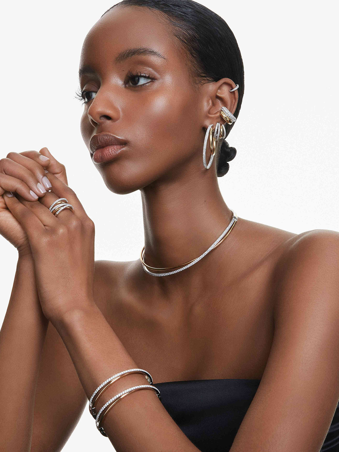 SWAROVSKI Rhodium-Plated Crystals Stone-Studded Hoop Earrings