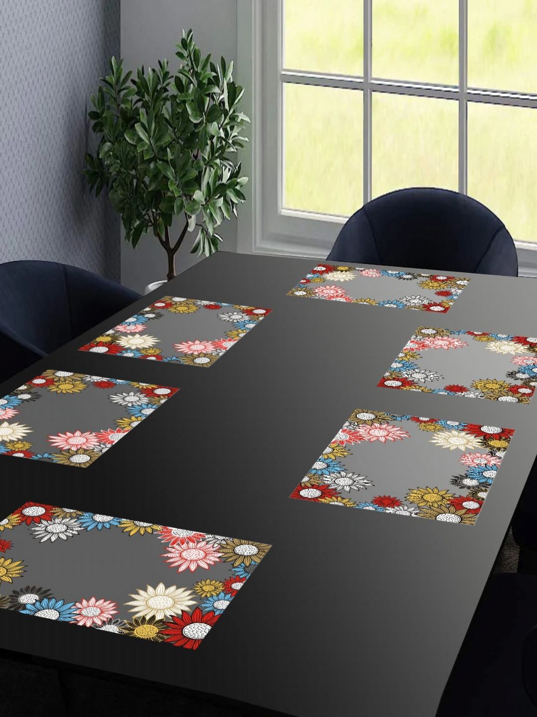 LooMantha Transparent & Blue 6 Pieces Printed Rectangular Table Placemats