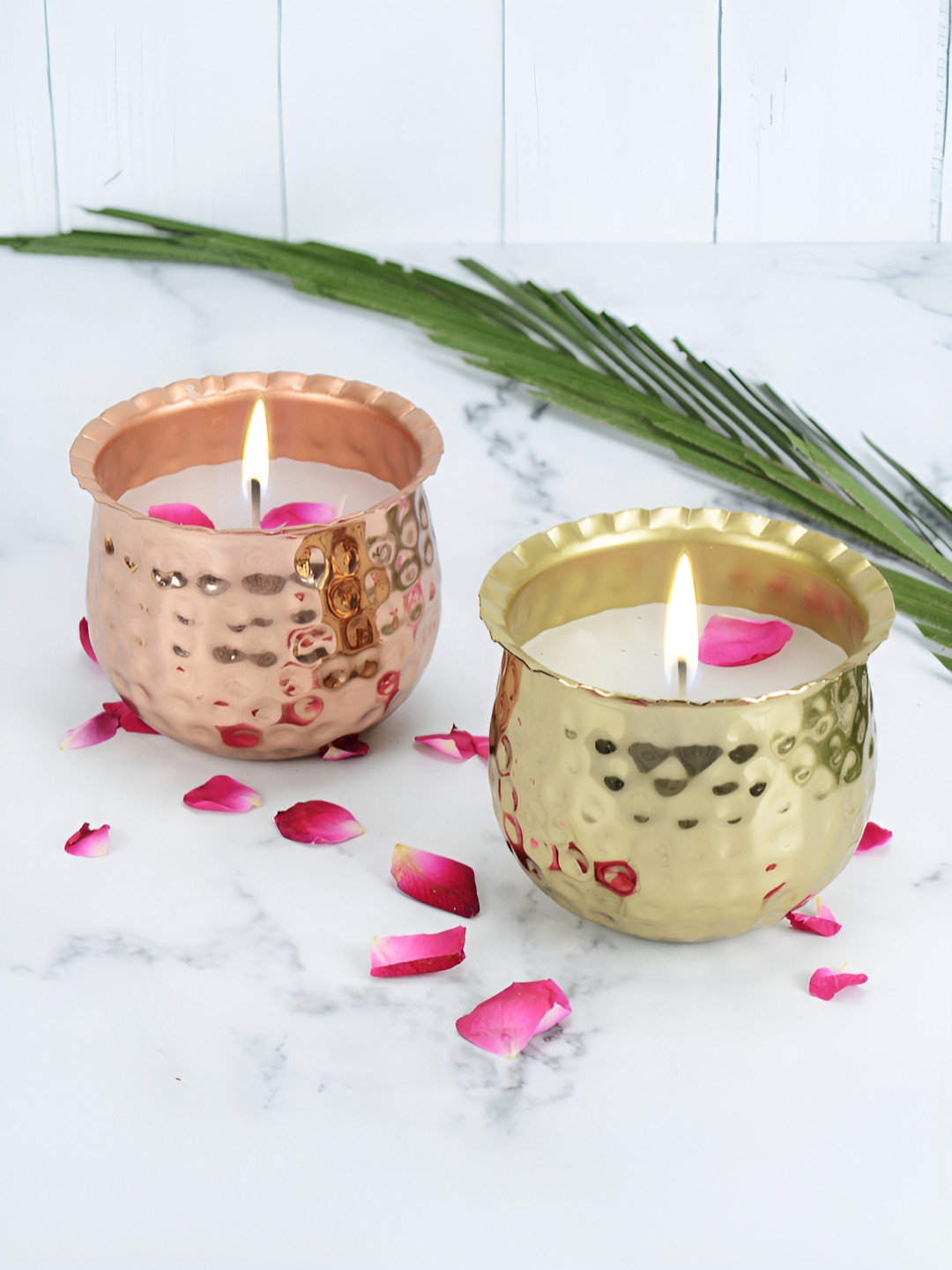 Maison Modern Gold Toned & Copper Toned Fireside Glow Metal 2Pcs Solid Jar Candles