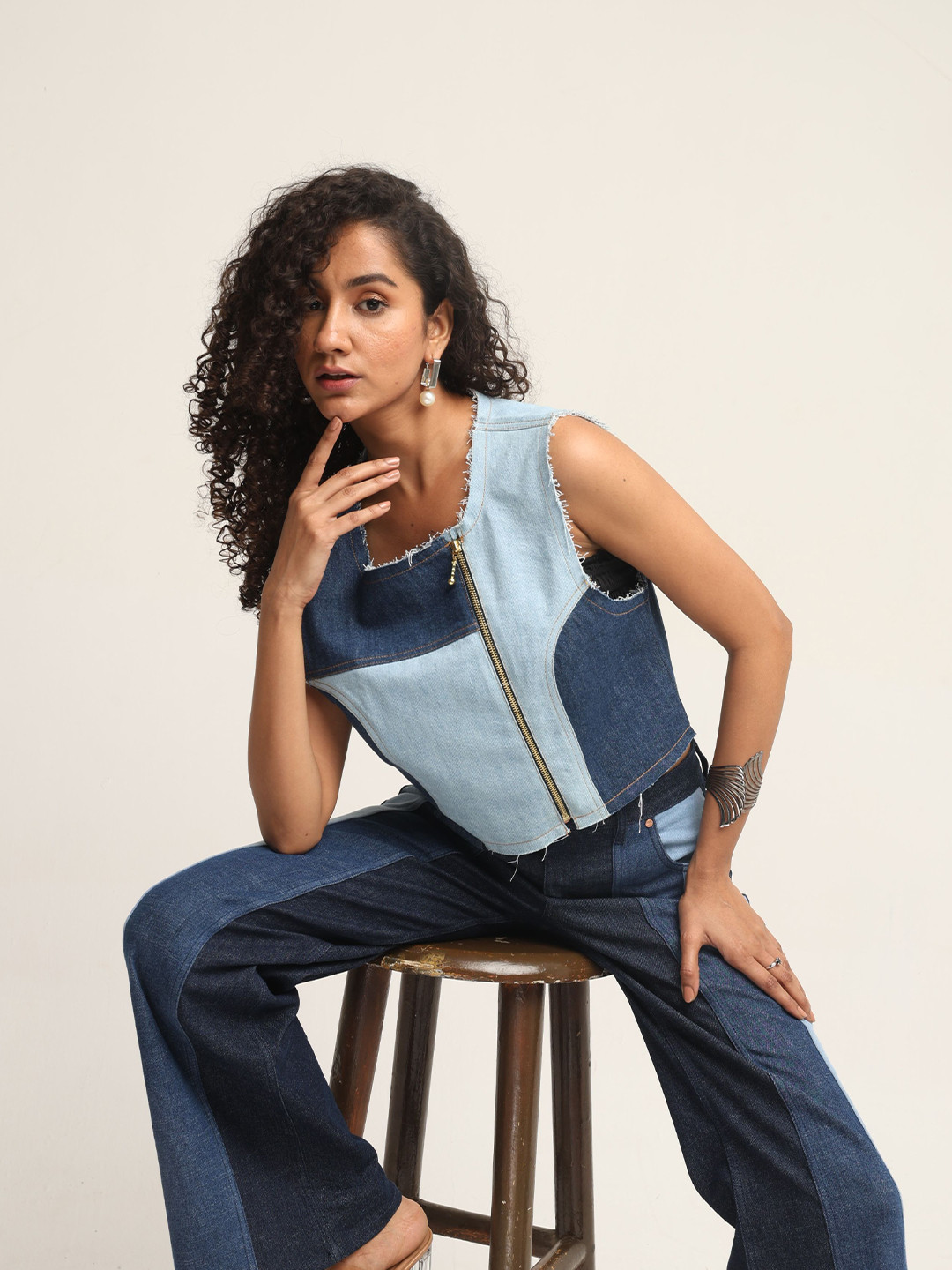 DAYER Women Pure Cotton Denim Crop Top