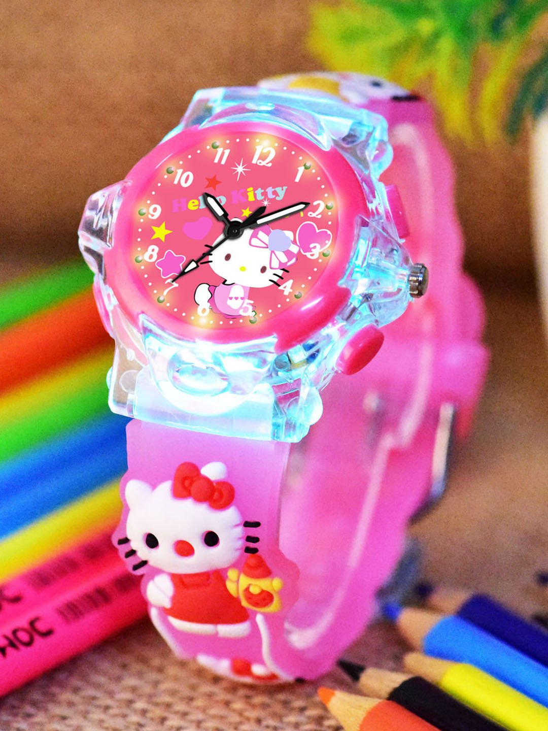 Shocknshop Girls Printed Dial & Straps Analogue Watch 337 Kitty Pink