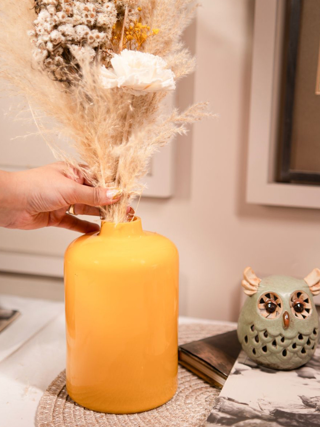 ArteCasa Lemon blossom Yellow Blossom Glass Vase With Bunch