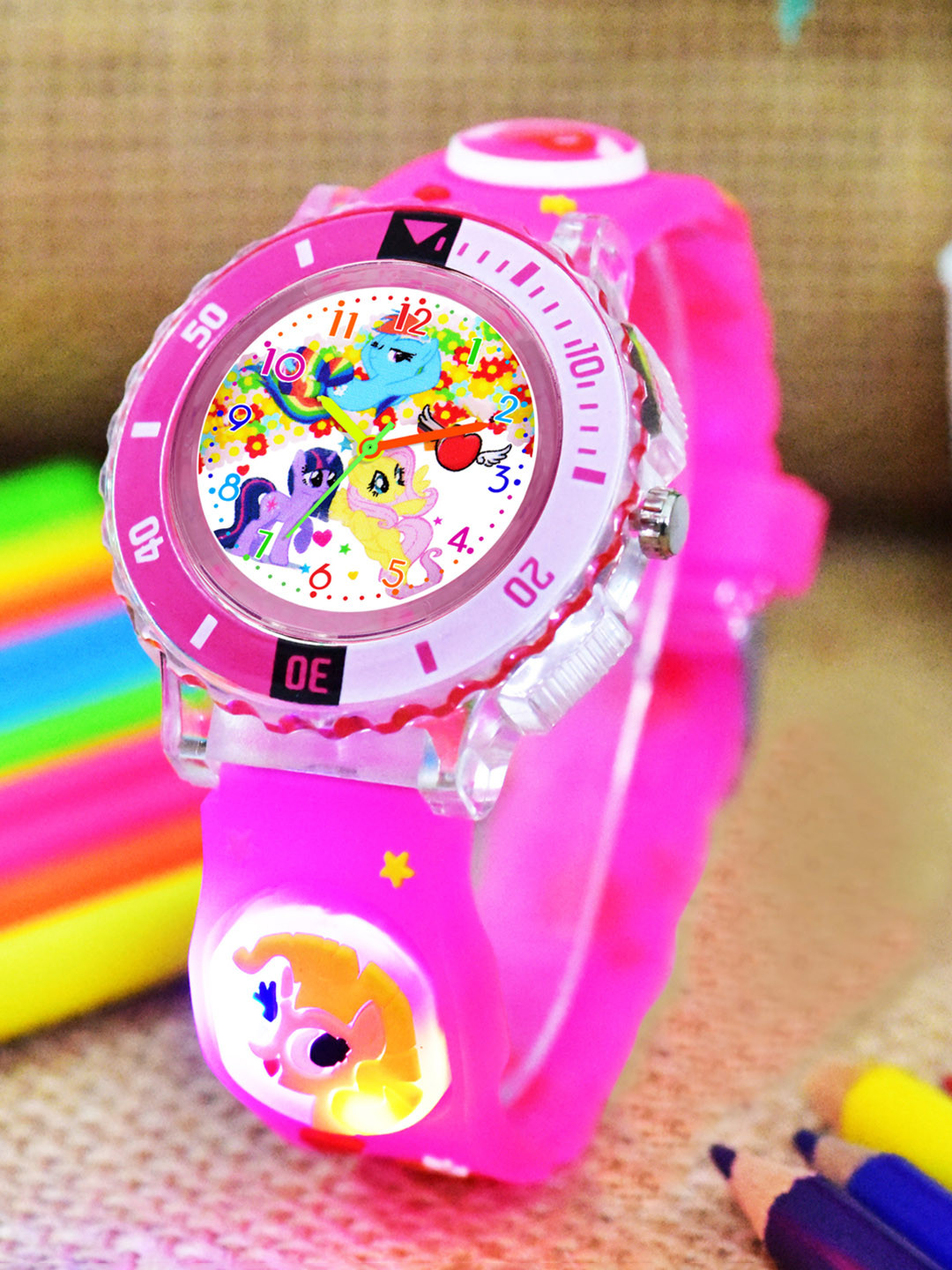 Shocknshop Girls Patterned Dial & Straps Analogue Watch 334 Barbie DarkPink