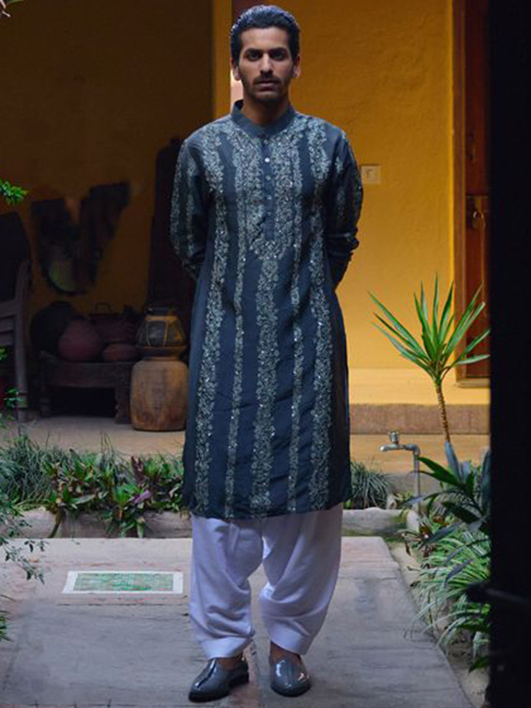 Ankit V Kapoor Jaisalmer Floral Embroidered Beads & Stones Straight Kurta with Salwar