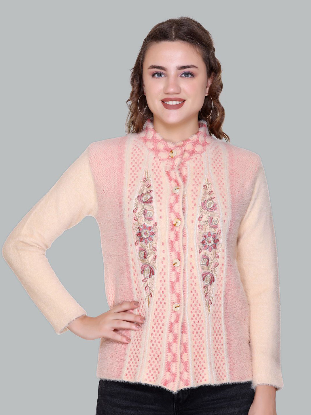 Gouri Women Floral Embroidered Woollen Cardigan