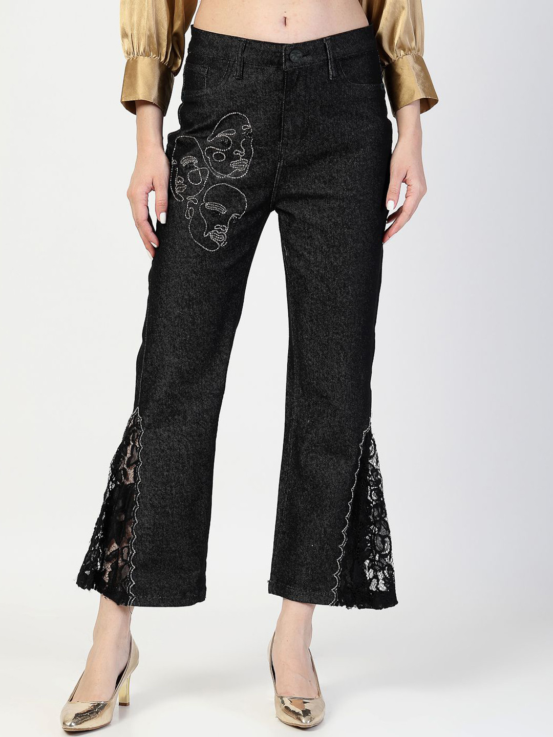 COSMIC TRIO Women Bootcut Embellished Stretchable Jeans