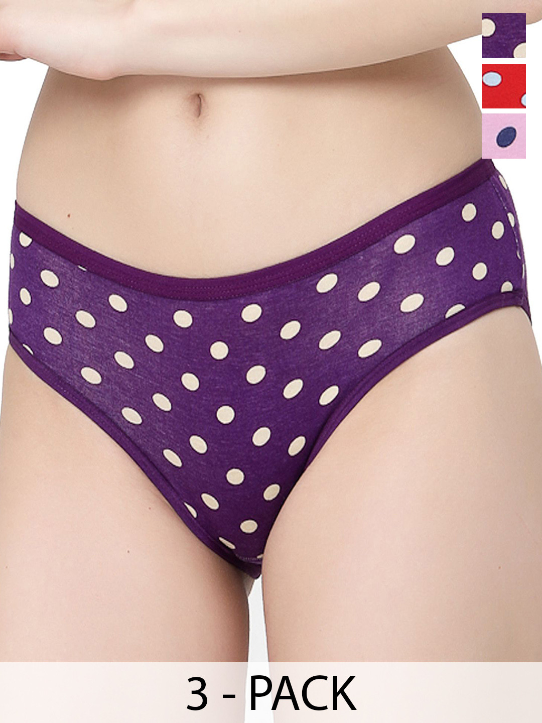 Docare Women Pack Of 3 Printed Cotton Briefs  Yummy Panty-Red-Pink-Purple