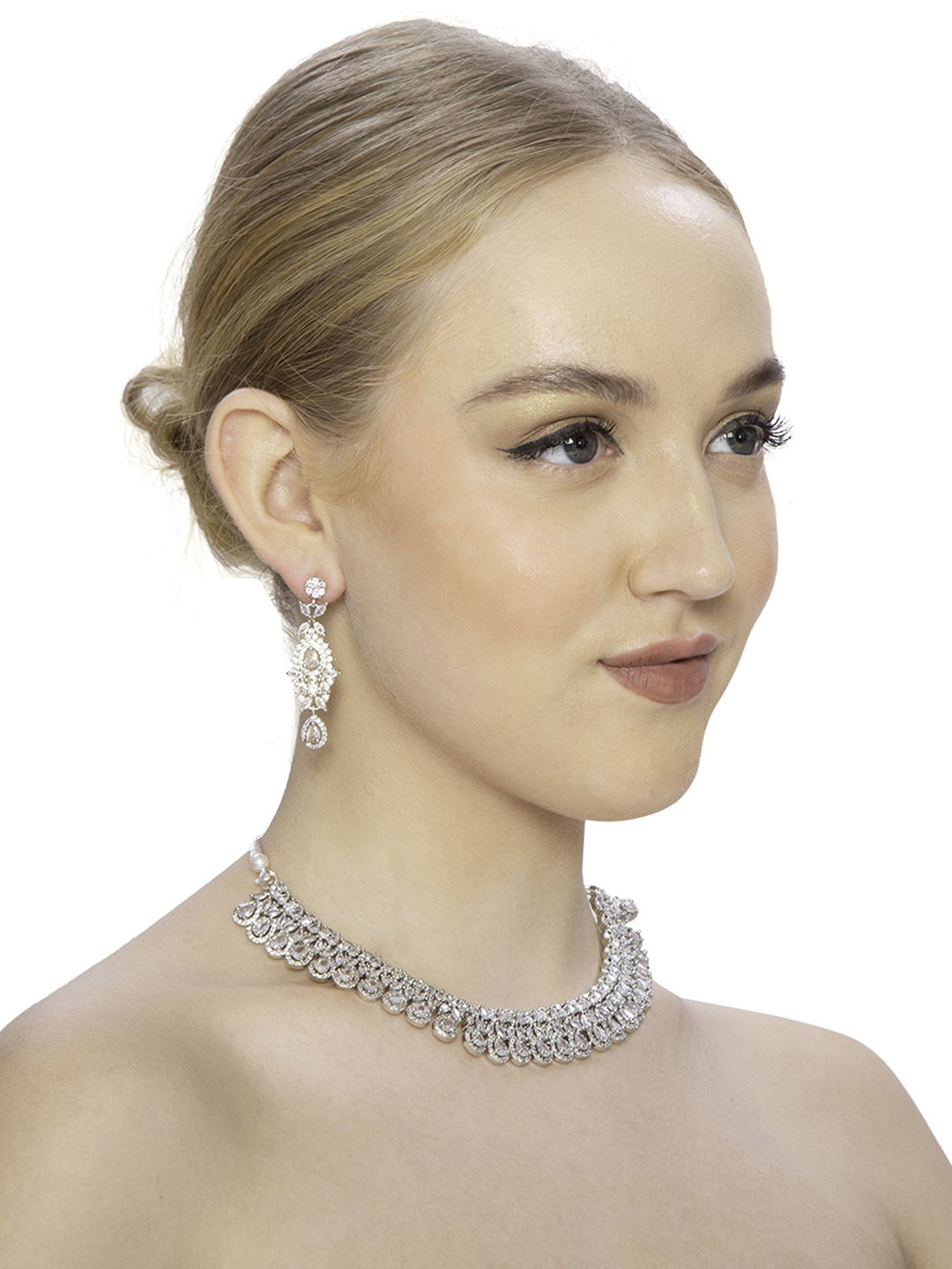 Ladymania Silver-Plated American Diamond-Studded Jewellery Set