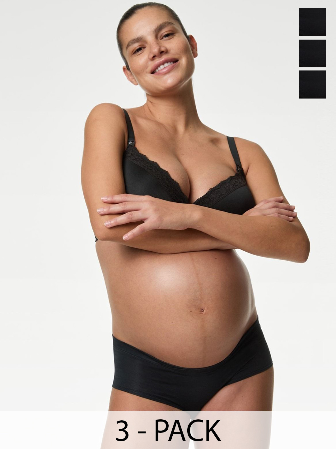 Marks & Spencer Women Pack Of 3 Low-Rise Maternity Basic BriefT618912SBLACK