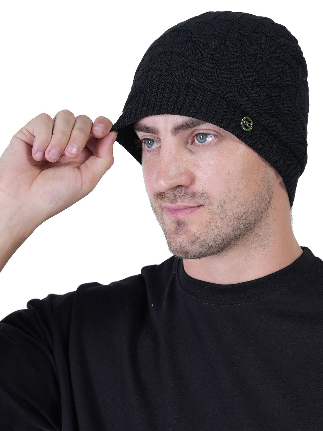 TEEMOODS Men Wollen Black Beanie Cap