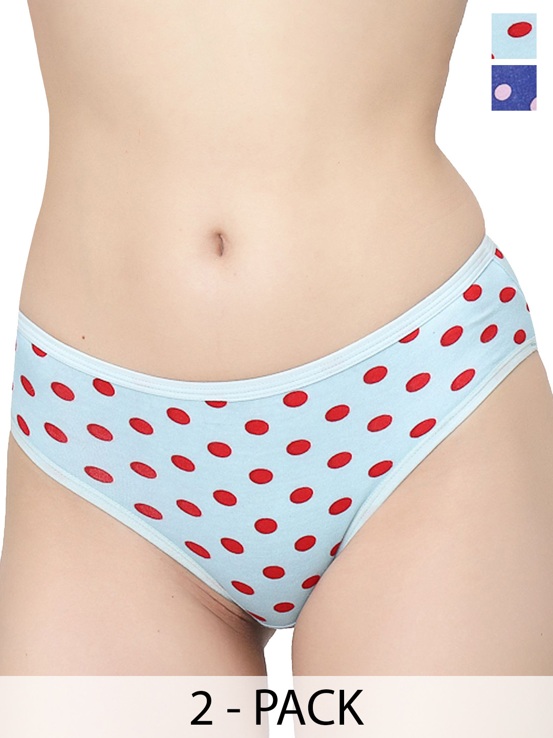 Docare Pack of 2 Women Printed Polka  Bikini Briefs YummyPanty-RoyalBlue-Tblue