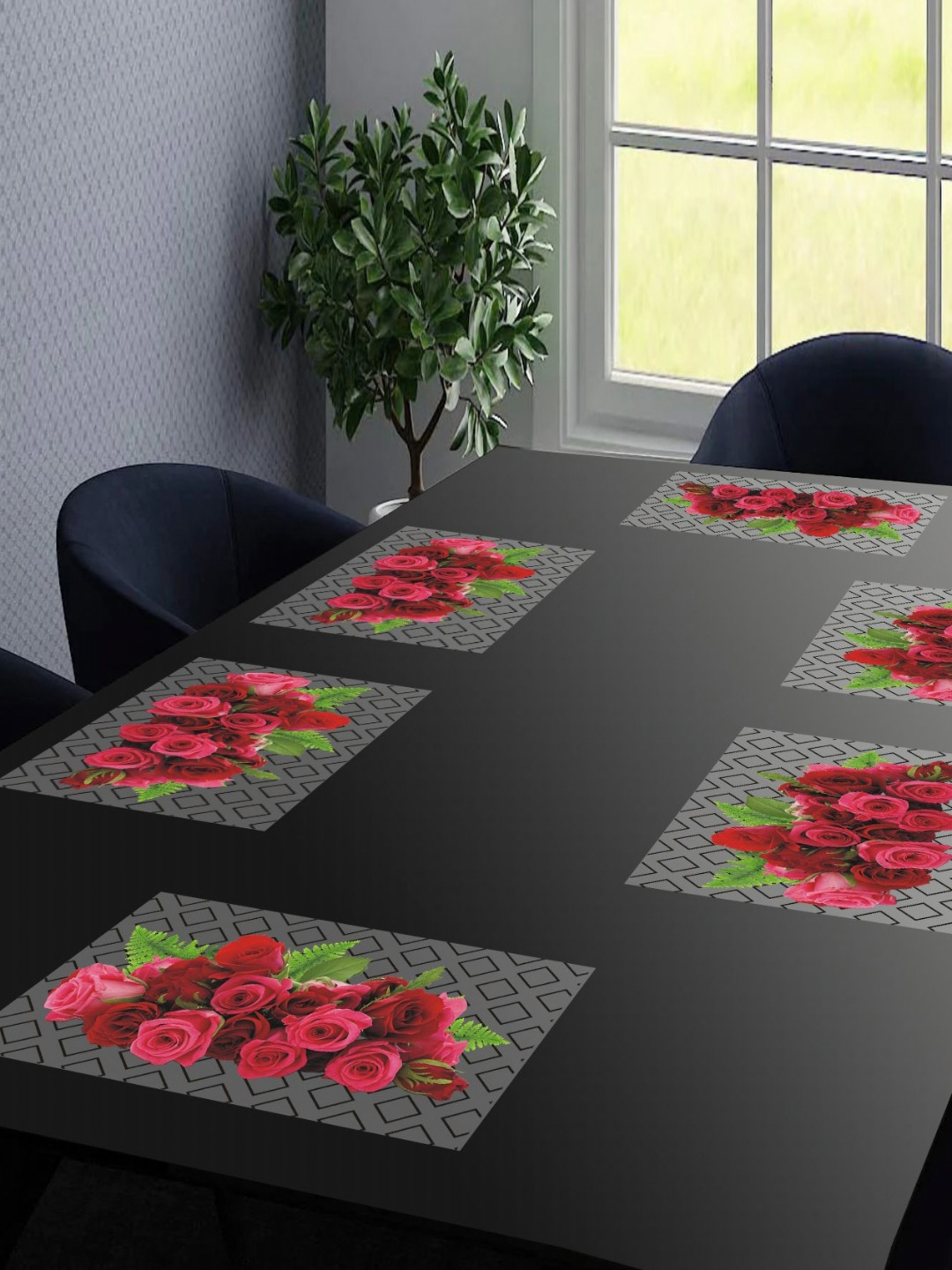 LooMantha Transparent & Red 6 Pieces Printed Rectangular Table Placemats