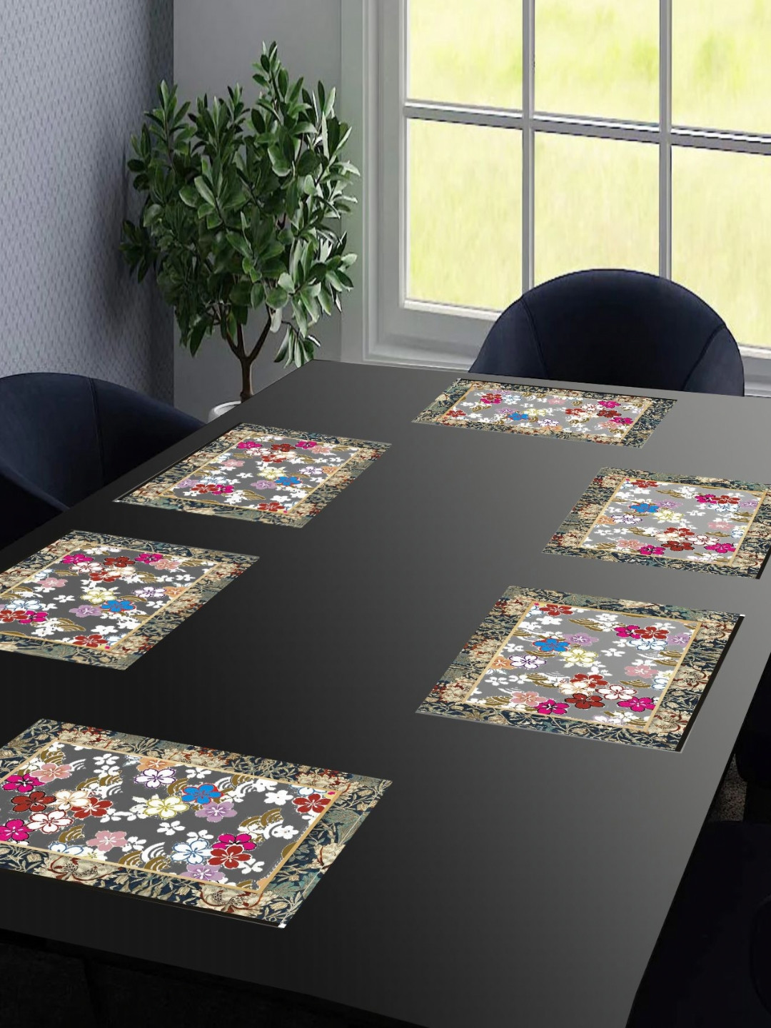 LooMantha Transparent & Green 6 Pieces Printed Rectangular Table Placemats