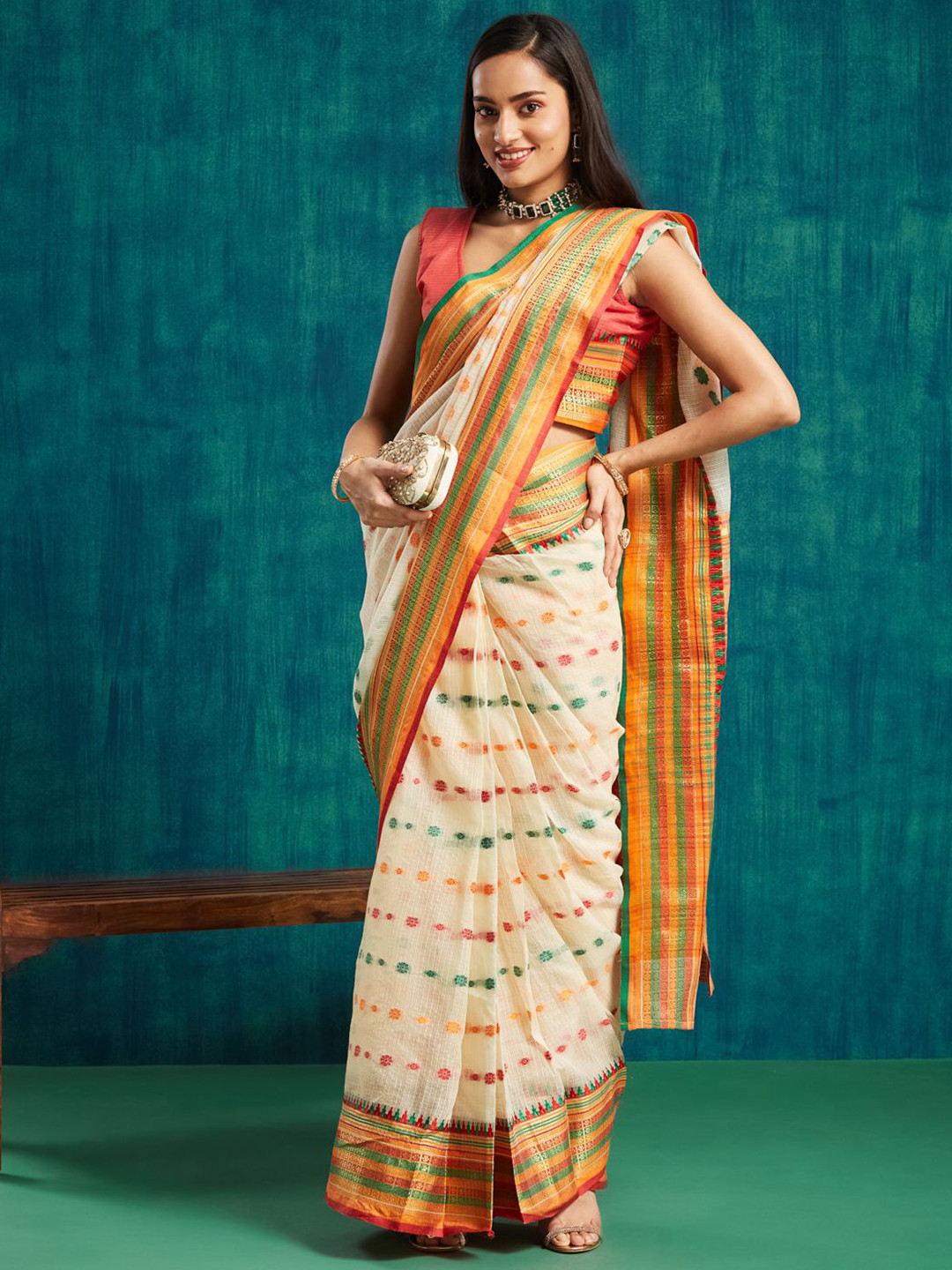 RACHNA Kanjivaram Pattu Zari Border Kora Silk Saree Ready To Wear Saree