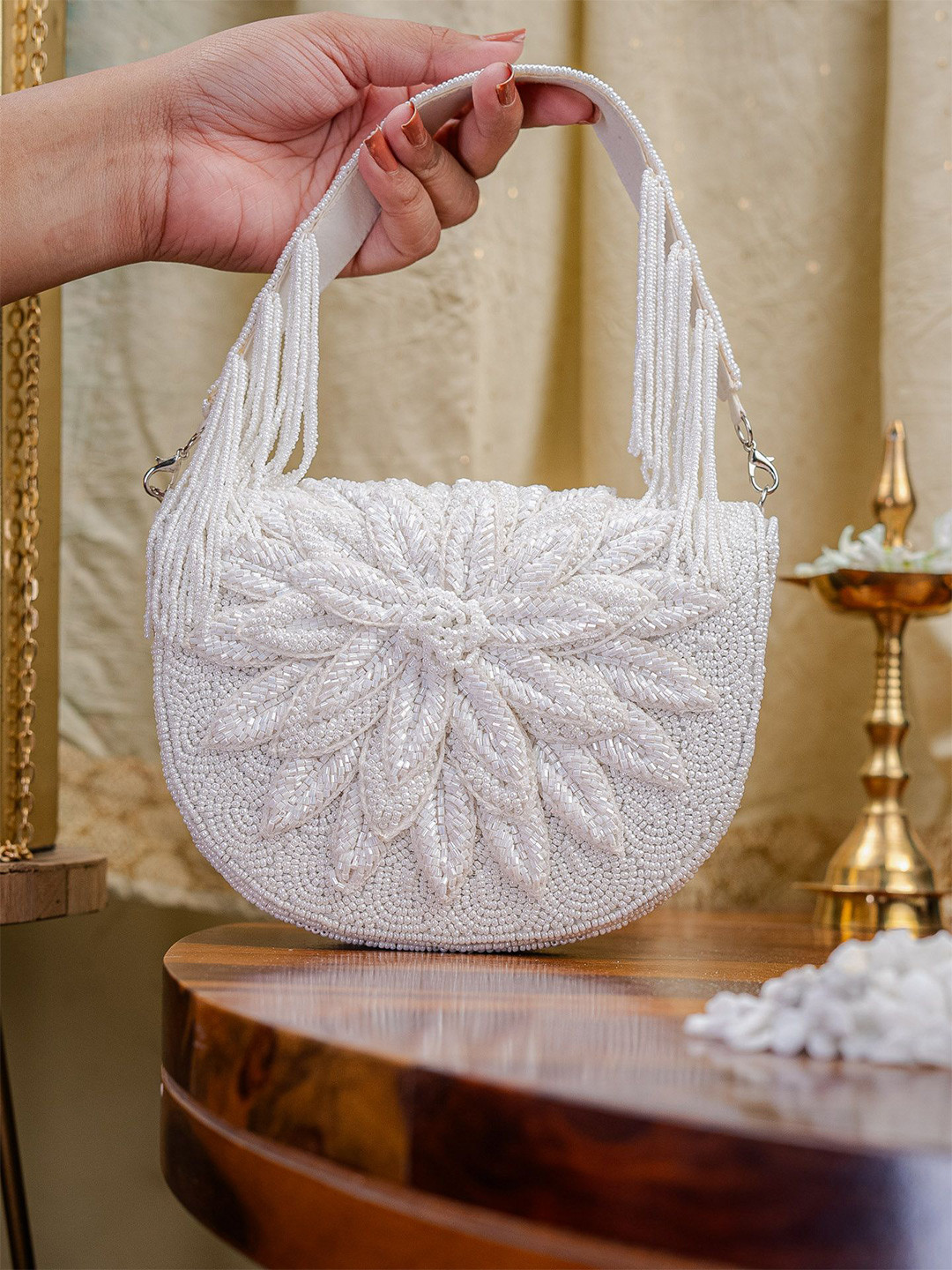 NR By Nidhi Rathi Patch Work Embellished Foldover Clutch