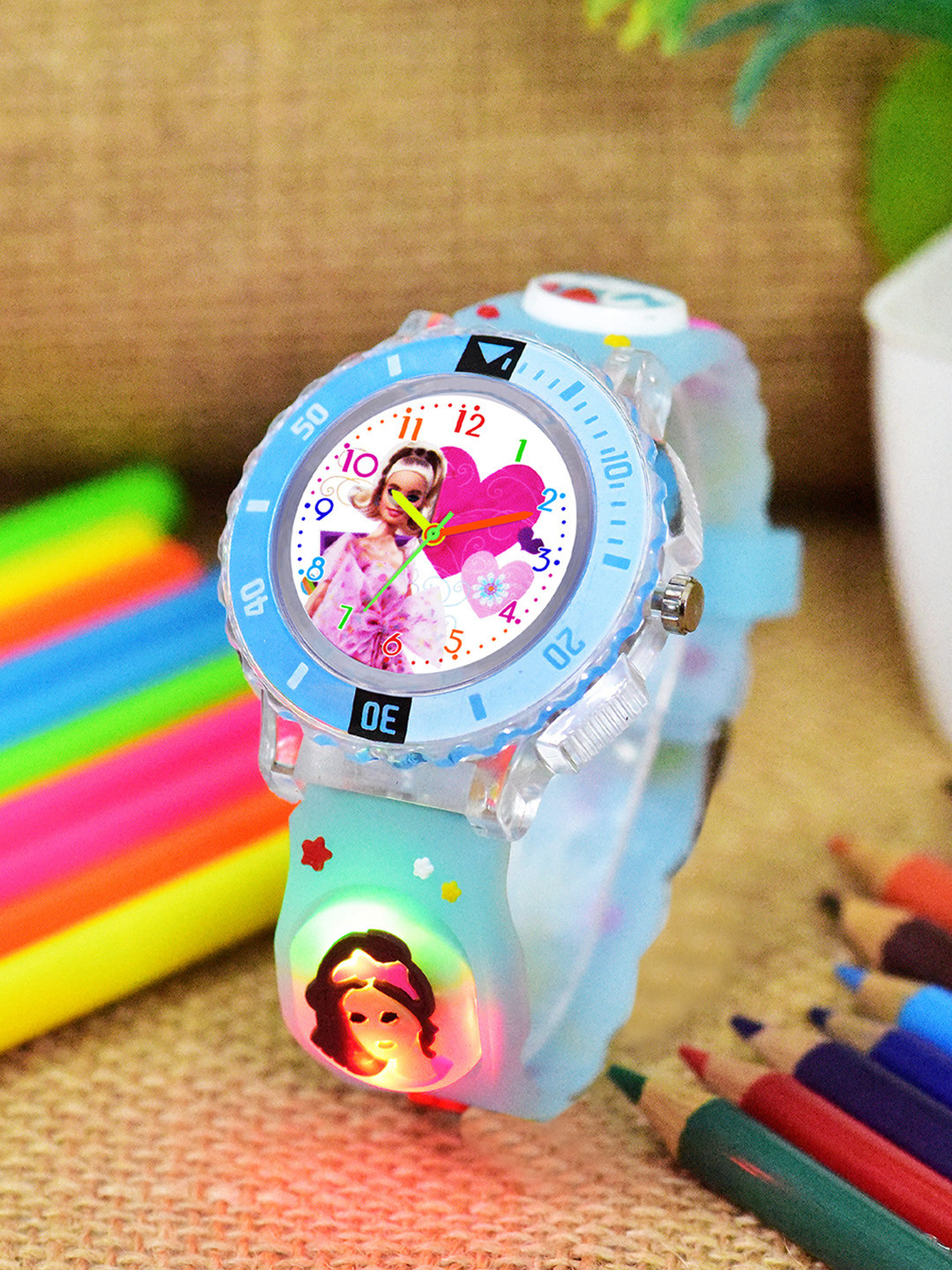 Shocknshop Girls Patterned Dial & Straps Analogue Watch 334 Barbie SkyBlue