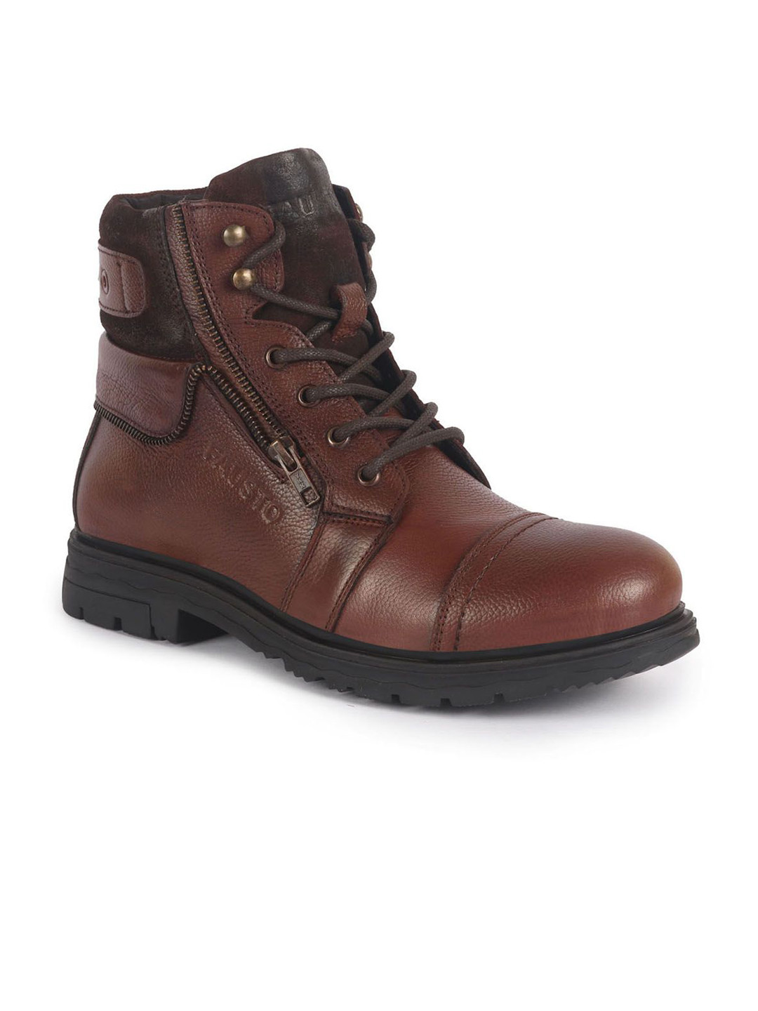 FAUSTO Men Genuine Leather Biker Boot