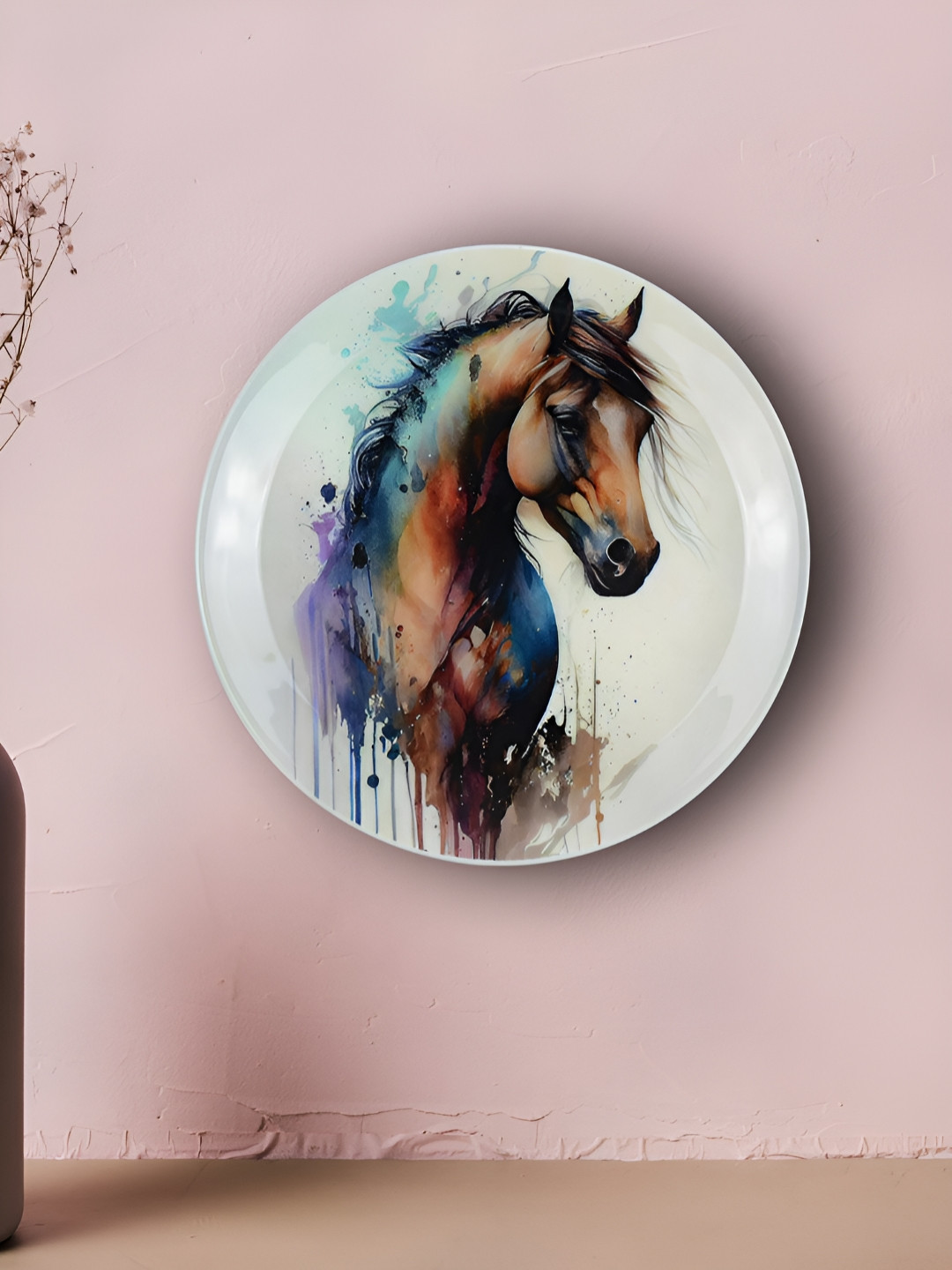 Maison Modern Brown & Blue Stallion Horse Printed Iron Round Wall Plate