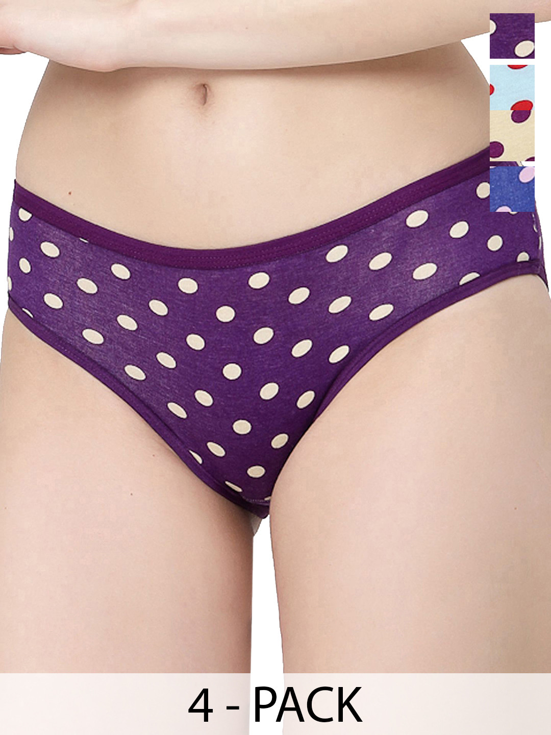 Docare Pack Of 4 Polka Dot Printed Bikini Briefs
