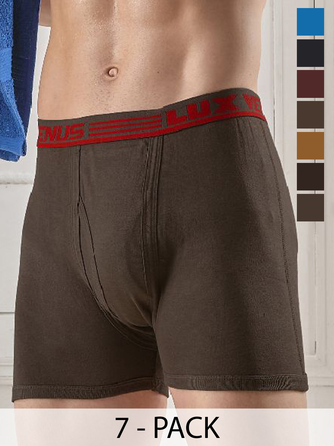 LUX VENUS Men Pack of 7 Assorted Cotton Trunk  NW1_VENUS_FCD_DRW_AST_105_7PC