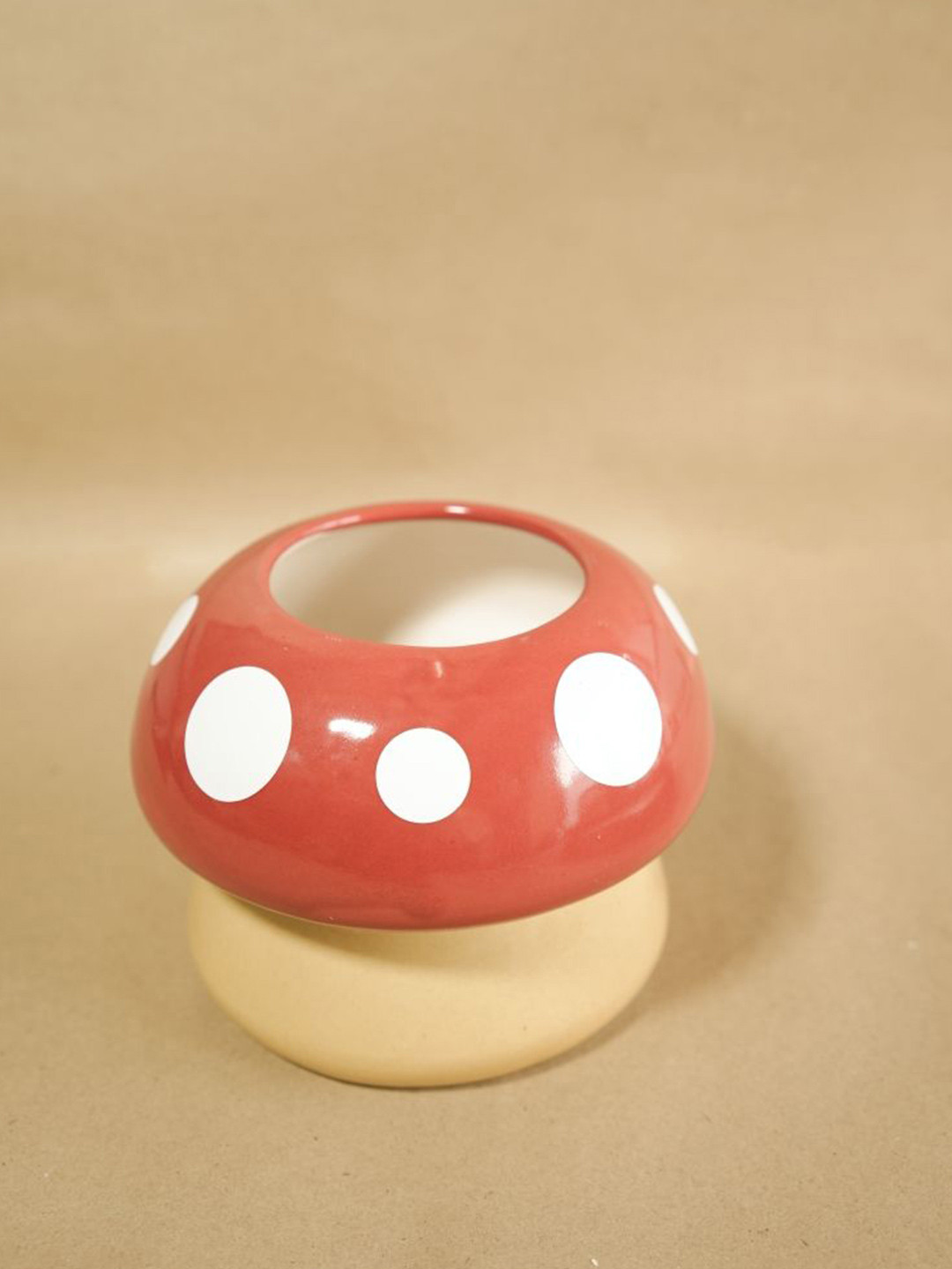 ArteCasa Red & White Ceramic Mushroom Design Planter