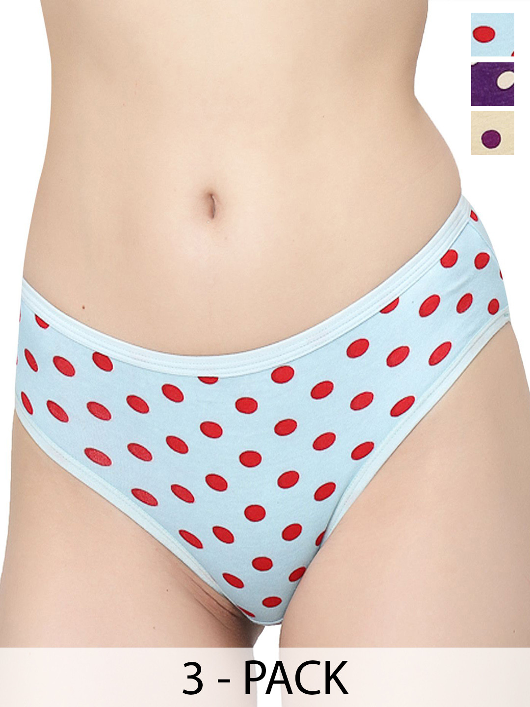 Docare Women Pack Of 3 Printed Self Design Hipster Briefs  Yummy Panty-Purple-Tblue-Yellow