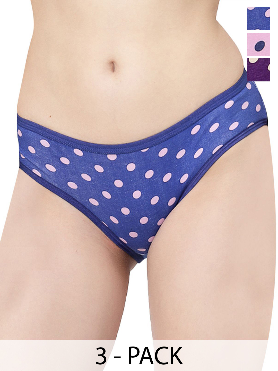 Docare Pack Of 3 Women Printed Cotton Briefs  Yummy Panty-Royal Blue-Pink-Purple