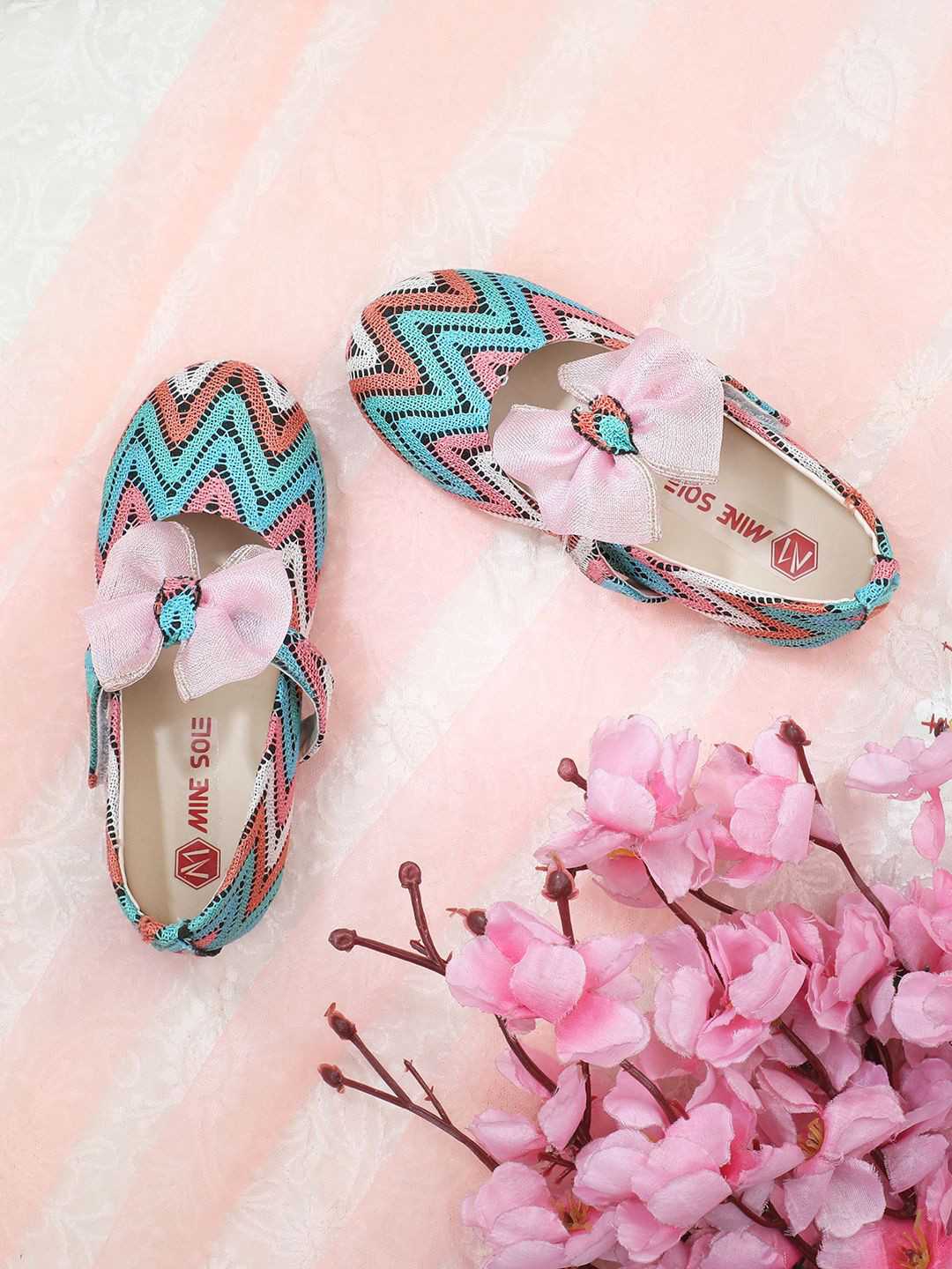Minesole Girls Woven Design PU Mary Jane Flats