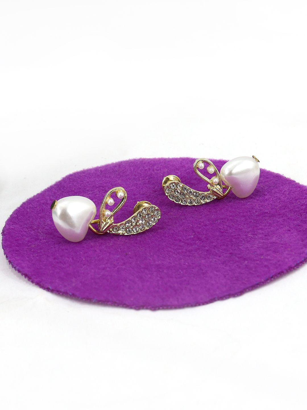 Krelin Gold-Plated Heart Shaped Crystals Stud Drop Earrings