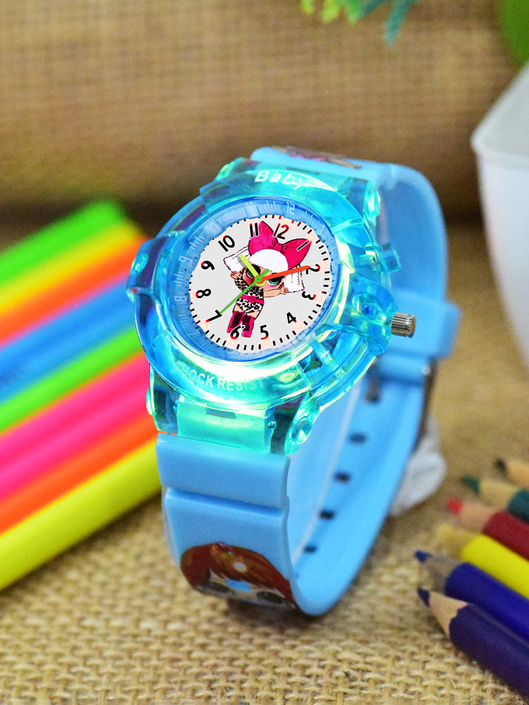 Shocknshop Girls Printed Dial & Straps Analogue Watch 336 Barbie SkyBlue