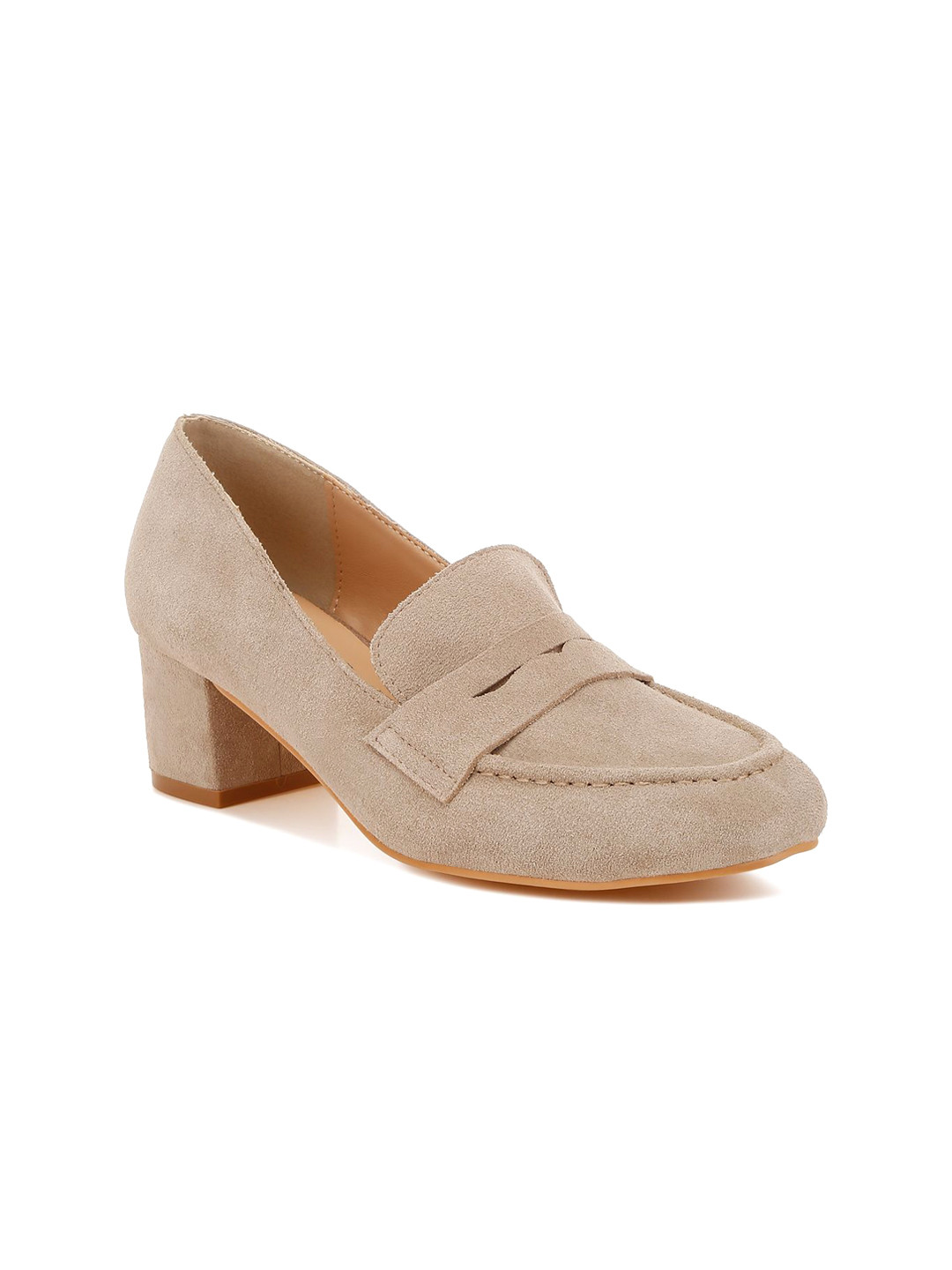 RAG & CO Women Block Heel Suede Loafers