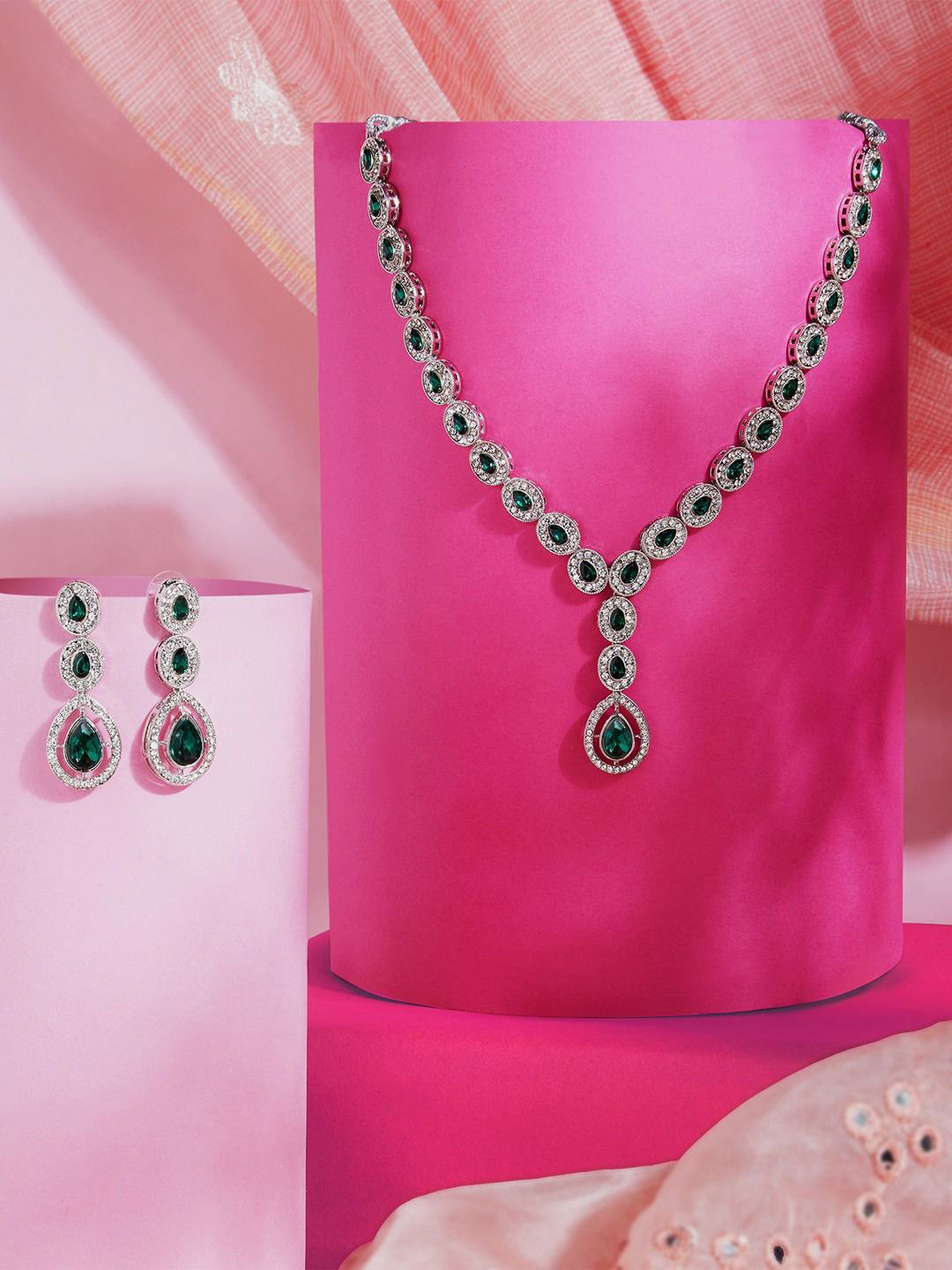 AMI Silver-Plated Austrian Diamonds Stone-Studded Jewellery Set